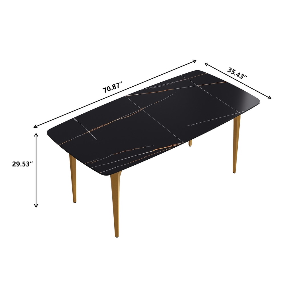 71'' Modern Rectangular Dining Table Sintered Stone Tabletop  Black Carbon Steel Legs