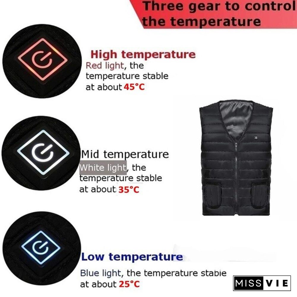 Women Autumn Winter Smart Heating Cotton Vest V Neck USB Smart Hiking Heated Vest Men Fishing Hunting Heat Sleeveless Jacket