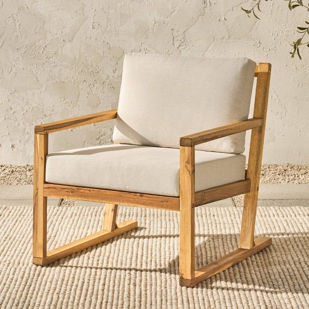 Saracina Home Modern Slat back Acacia Outdoor Arm Chair With Cushions