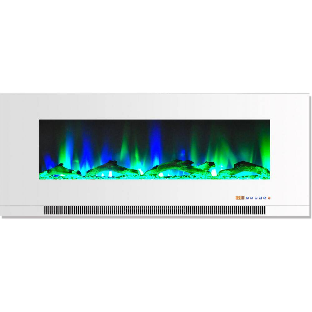 Cambridge 50 in. Wall-Mount Electric Fireplace in White with Multi-Color Flames and Driftwood Log Display CAM50WMEF-2WHT