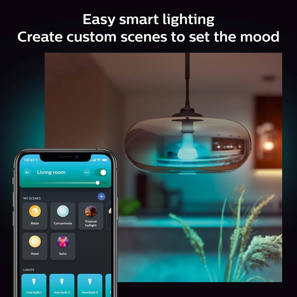 Philips Hue 100-Watt Equivalent A21 Smart LED Color Changing Light Bulb with Bluetooth (1-Pack) 562982