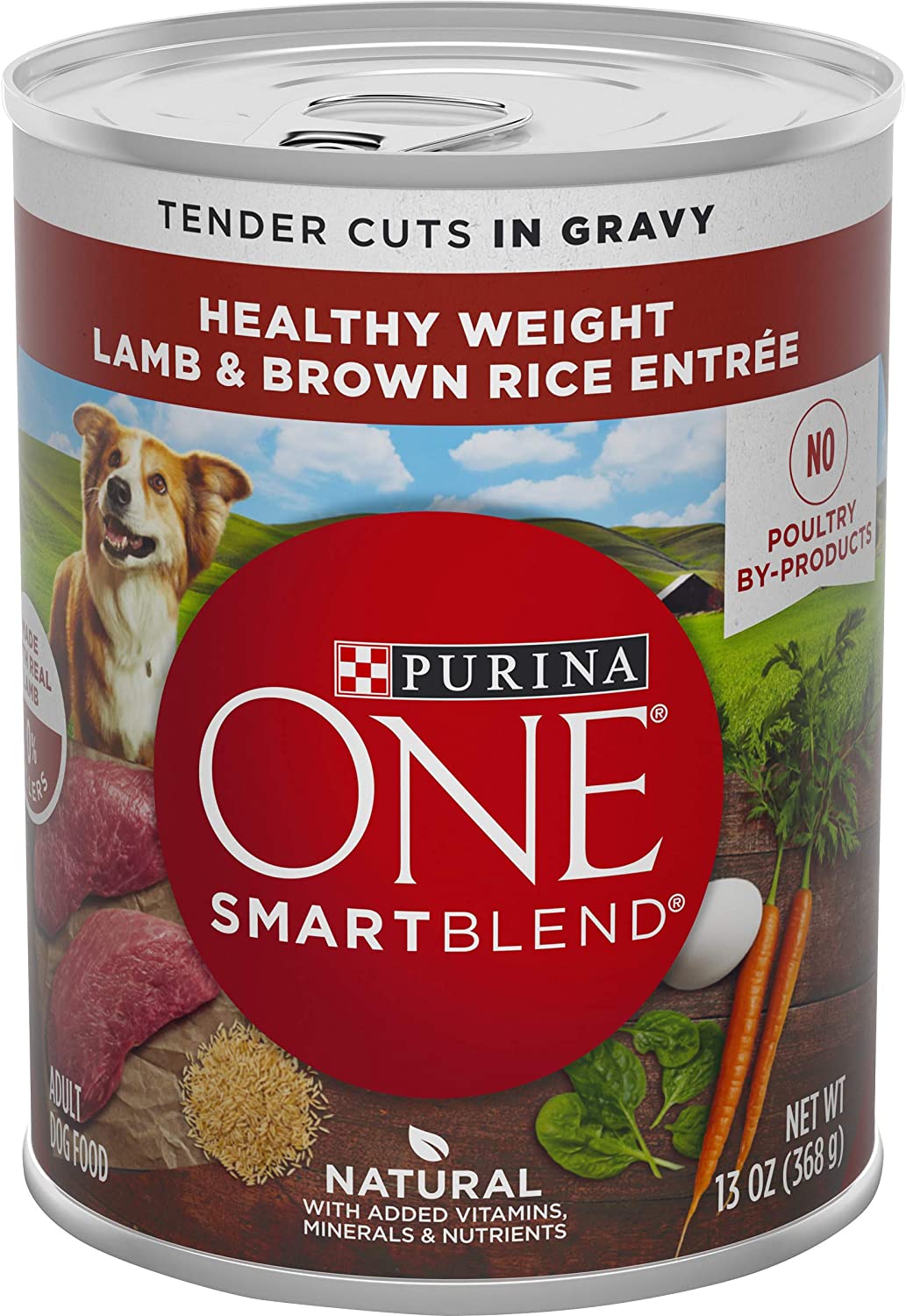 Purina ONE SmartBlend Natural Healthy Weight in Gravy Lamb and Brown Rice Entree Formula Adult Dry Dog Food and Wet Dog Food 13 oz Cans(pack of 12)