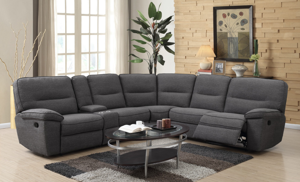 Shannon 6Pc Modular Reclining Sectional Set  Charcoal Gray   Contemporary   Sectional Sofas   by Lorino Home  Houzz