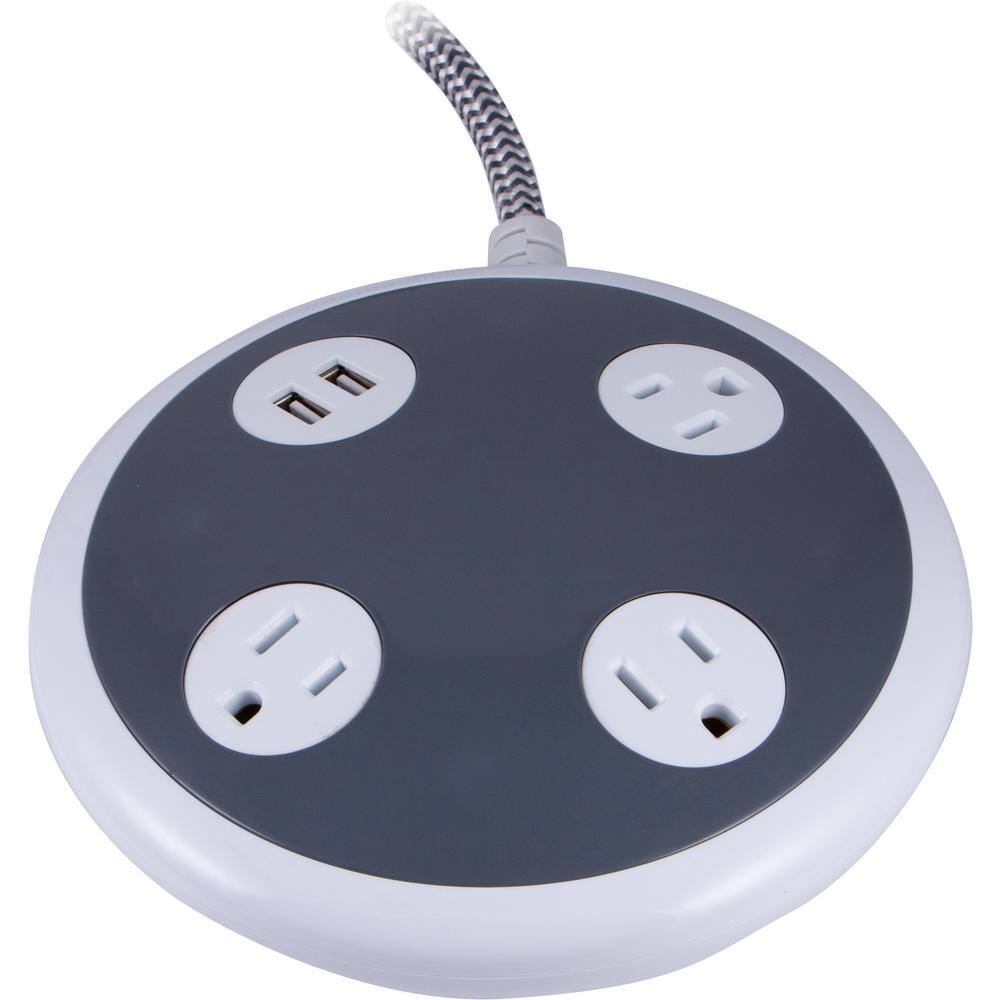 GE 8 ft. 163 450J 3-Outlet 2 USB Surge Protector Power Strip WhiteGray 41386