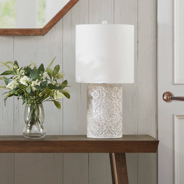 Ashbourne Embossed Floral Resin Table Lamp includes Led Light Bulb Ivory Hampton Hill