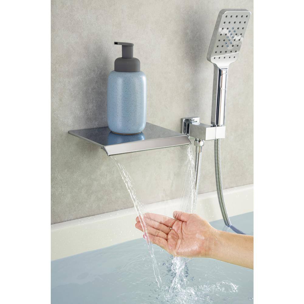 Tahanbath Single-Handle Waterfall Tub Faucet Wall Mount Roman Tub Filler with Hand Shower in Polished Chrome W1194-D97207CP-KXC