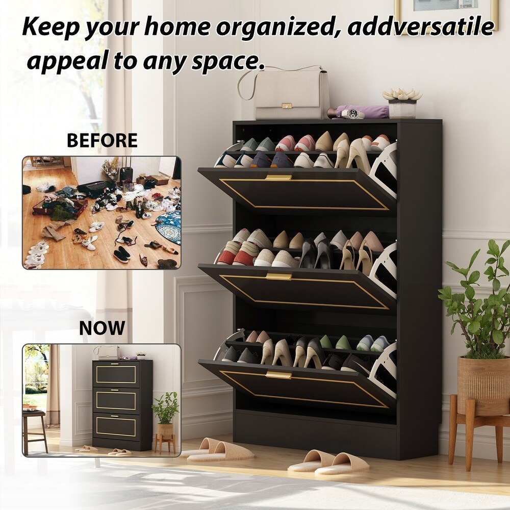 Fold Out Shoes Cabinet Storage Cabinet Dresser Chest(Black/White)