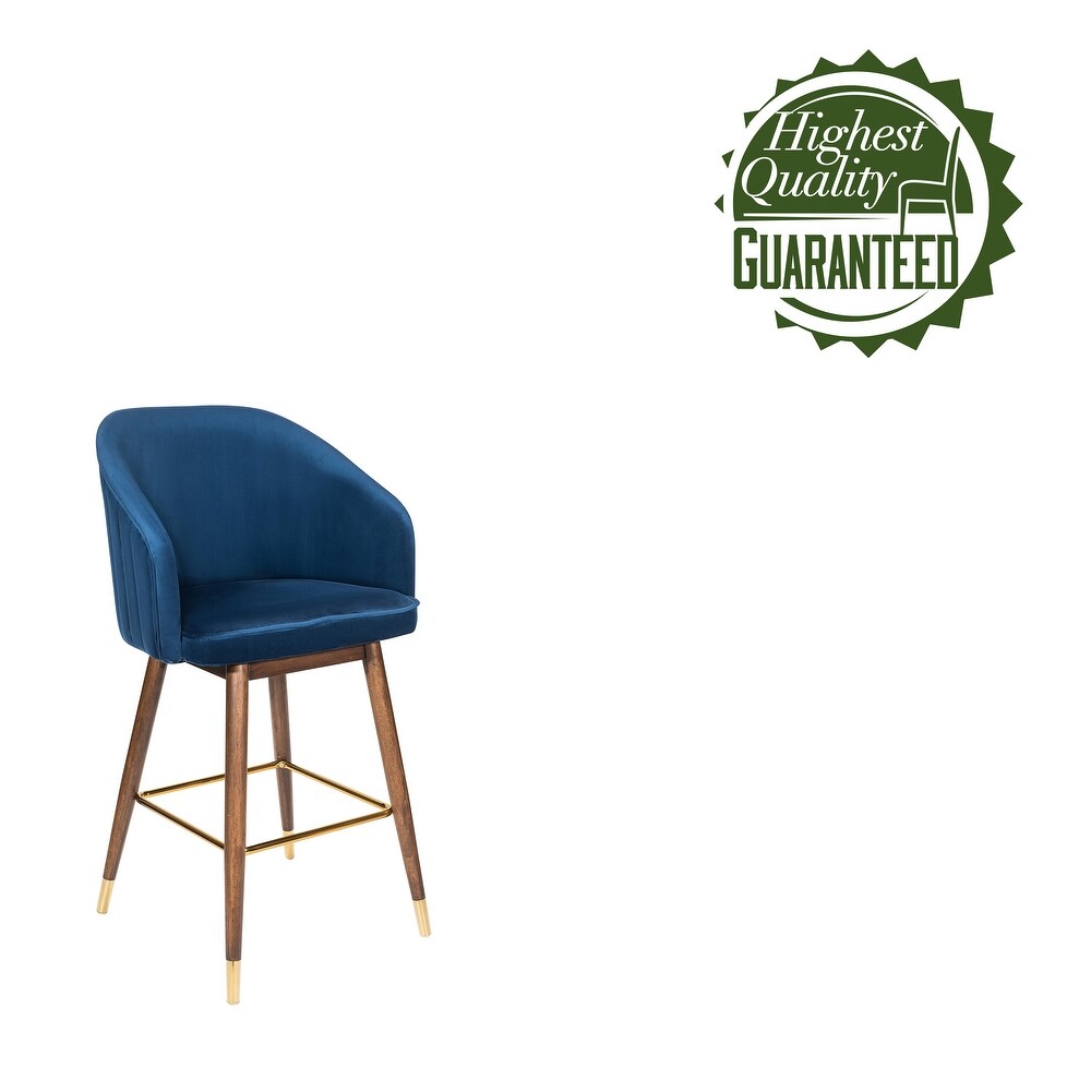 Porthos Home Olea Velvet Upholstered Bar Stools with Rubberwood Legs  Set of 2