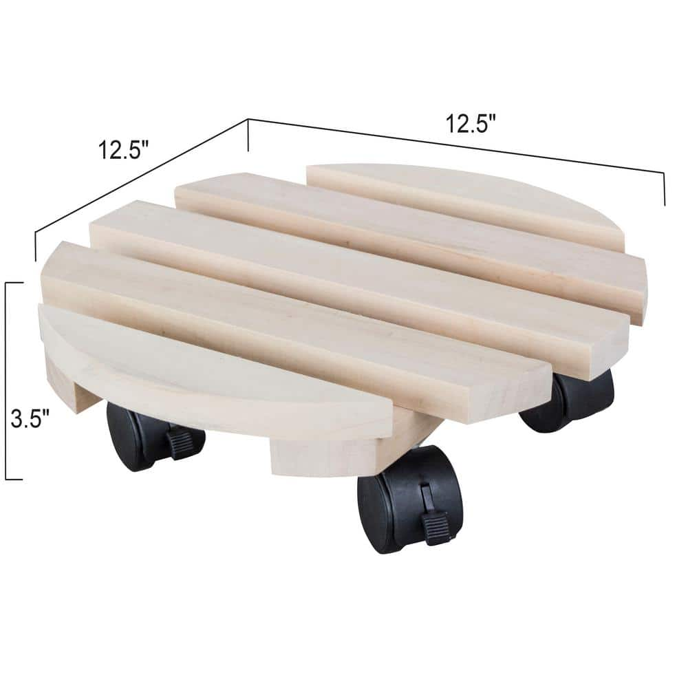 AmeriHome Round Rolling Wood Plant Caddie (2-Piece) 809657