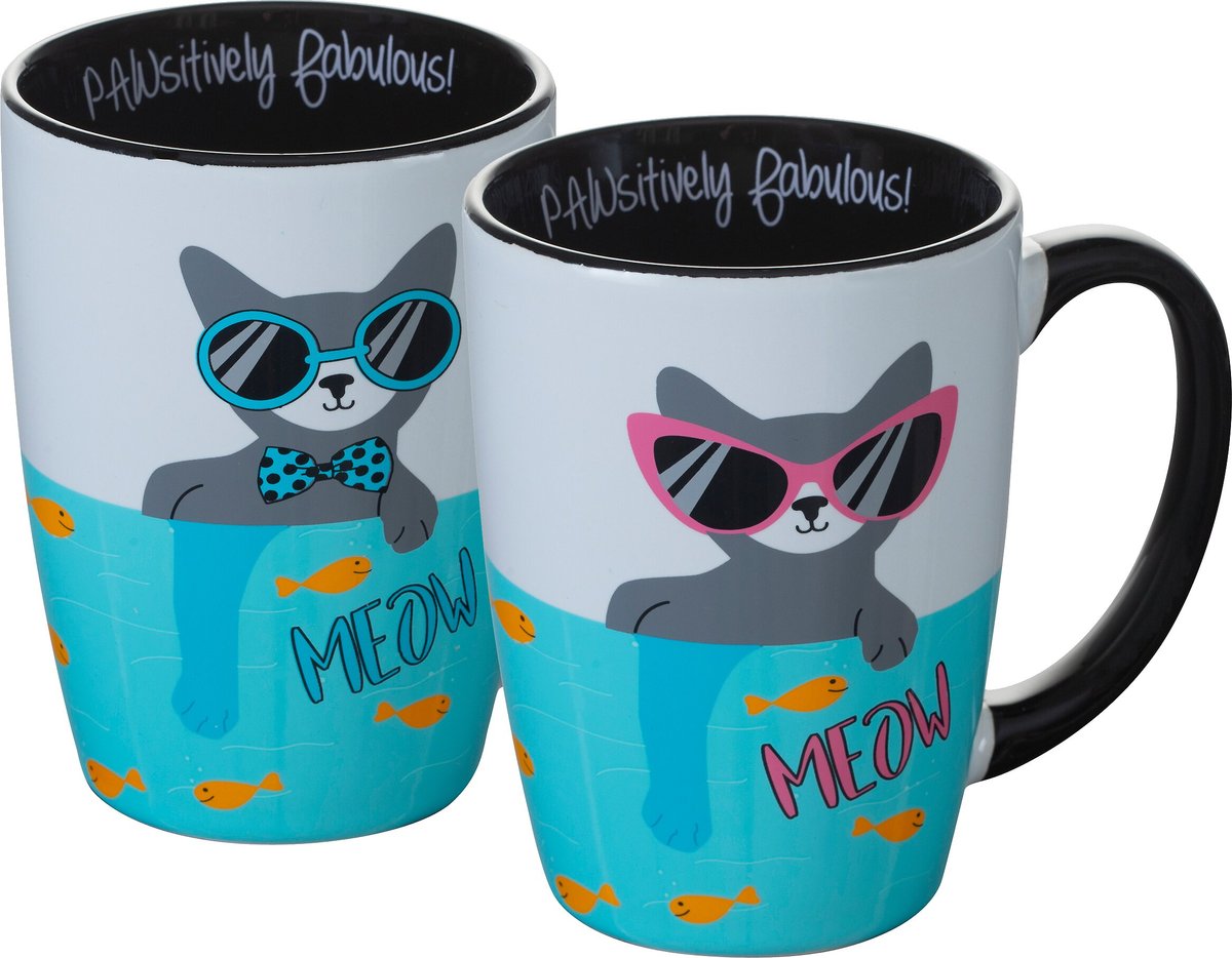 Pounce + Fetch Sip of Art Furry Friends Ceramic Coffee Mug Set， 15-oz， Style Varies