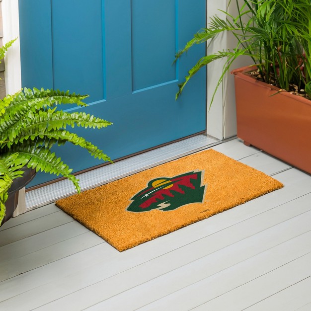 Evergreennhlminnesota Wild Logo Natural Coir 28 X 16 Inches Indoor Outdoor Doormat