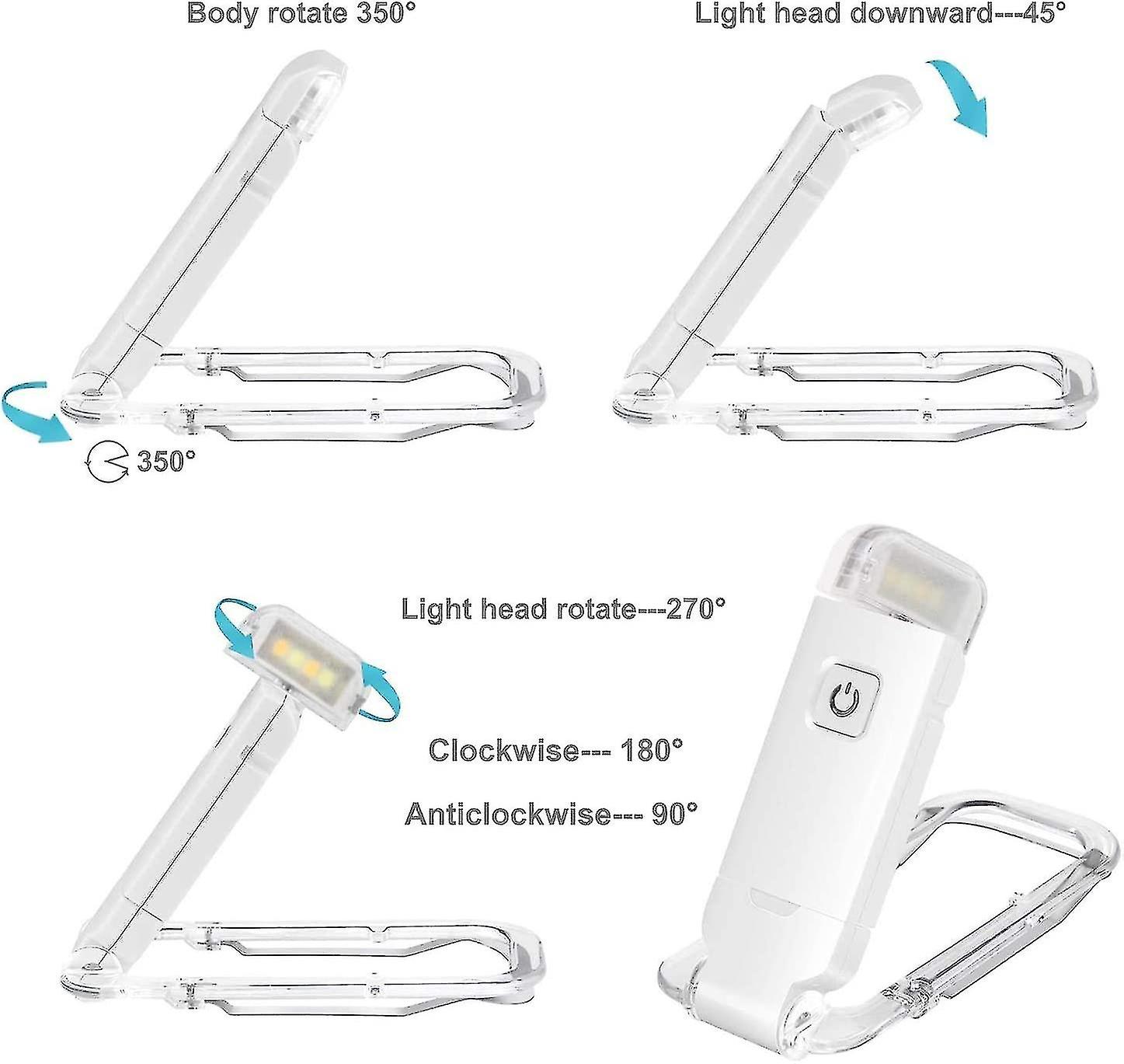 Usb Led Reading Light Rechargeable，3 Levels Brightness Adjustable Foldable