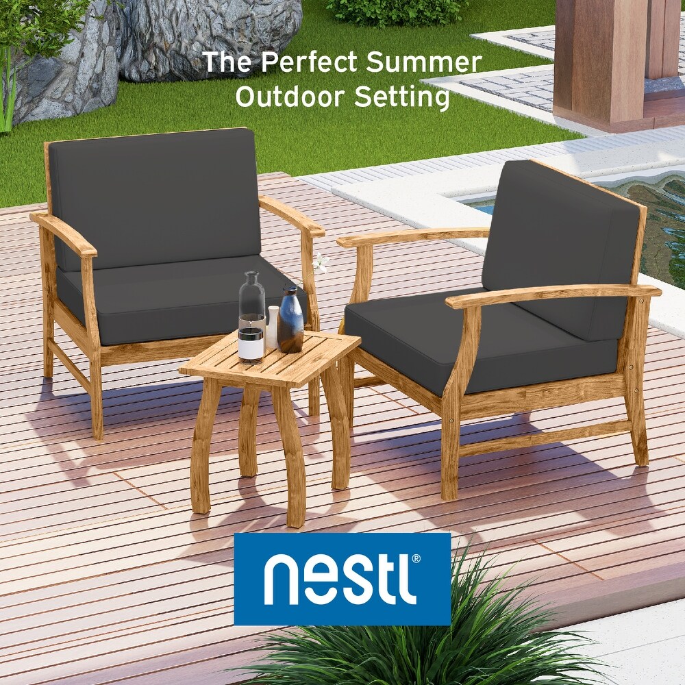 Nestl 3 Piece Acacia Wood Small Patio Furniture Set   Outdoor Patio Bistro Set with Patio Chairs