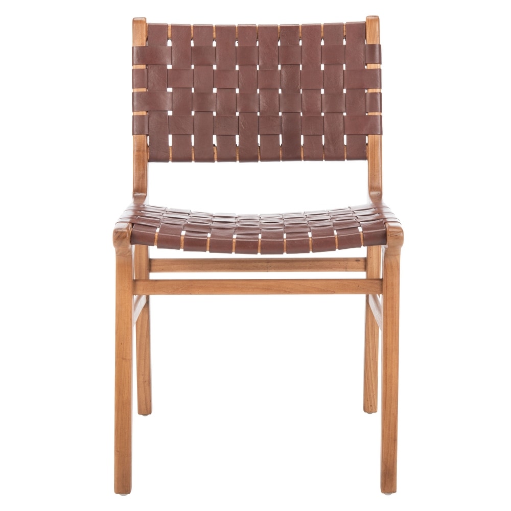 SAFAVIEH Taika Woven Leather Dining Chair   Cognac / Natural