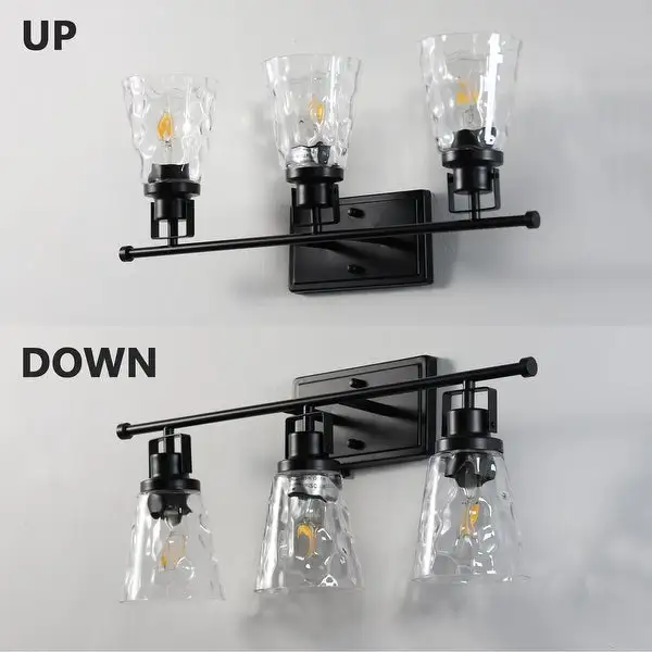 ExBrite Farmhouse 3-lights Bathroom Dimmable Black Art Glass Vanity Lights Wall Sconces