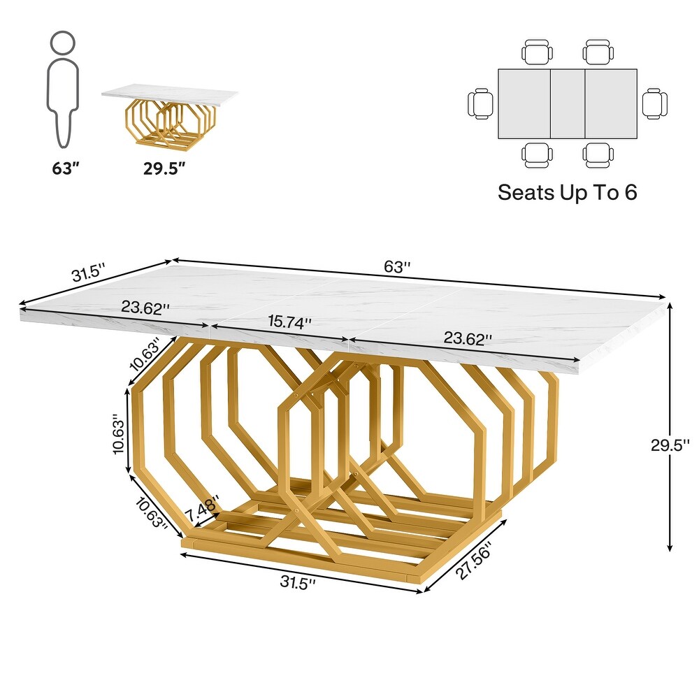 Modern Dining Table with Geometric Base for 6  63 inch Long Rectangle Kitchen Table for Home Kitchen Dining Room Living Room