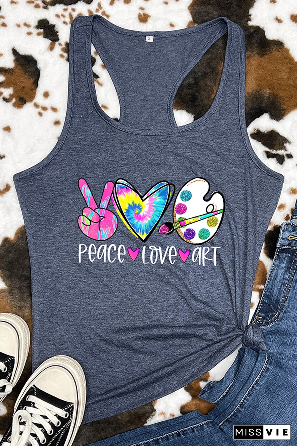 Peace Love Art Colorful Tie Dye Printed Sleeveless Tank Top Wholesale