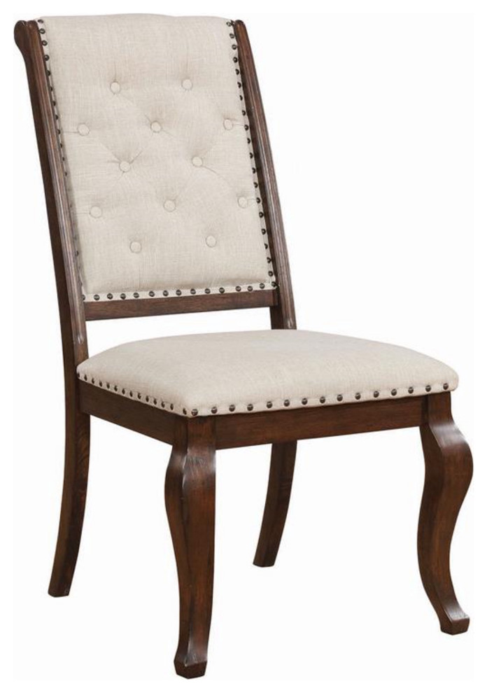 Set of 2 Dining Chair  Antique Java Finished Wood Frame  ampButton Tufted Backrest   Traditional   Dining Chairs   by Decor Love  Houzz