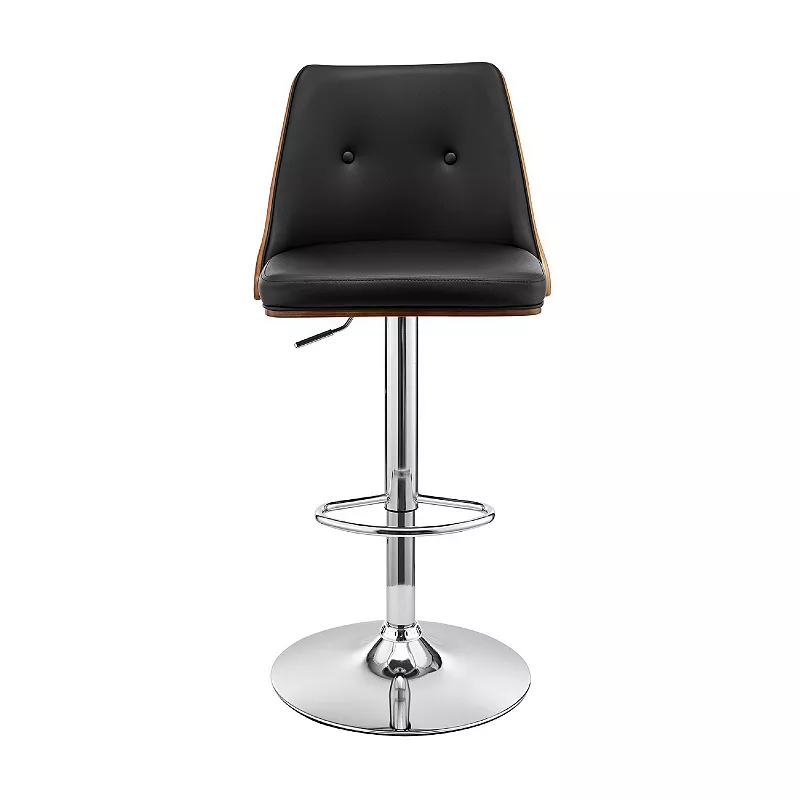 Adjustable Barstool with Faux Leather and Wooden Backing， Black and Brown