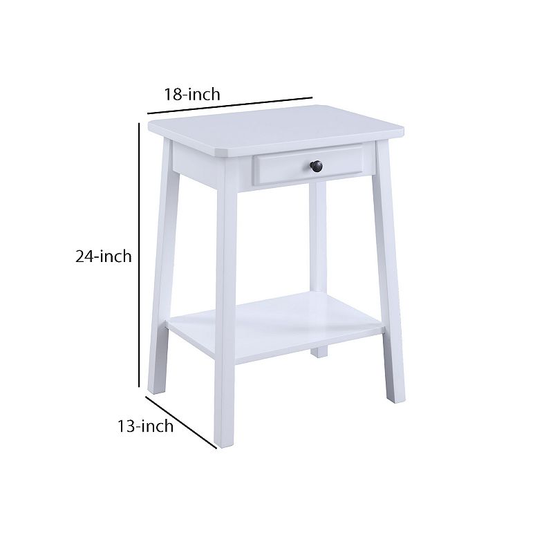 MDF Accent Table with 1 Drawer and Open Shelf， White