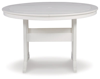 Signature Design by Ashley Outdoor Coastal Resin Round Dining Table with Umbrella Hole, White