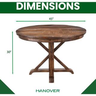 Hanover Annecy 5-Piece Natural Mango Wood Dining Set: 45 in. Round Table with Trestle Base and 4-Chairs HDR005-5PC-WB