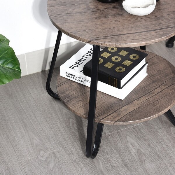 18-inch 2 Tiers Small Round Coffee Table End Table， Wood