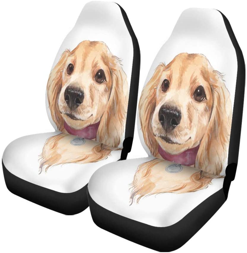 FMSHPON Set of 2 Car Seat Covers Colorful Pet Cute Dog Sketch Watercolor Face Kawaii Universal Auto Front Seats Protector Fits for Car，SUV Sedan，Truck