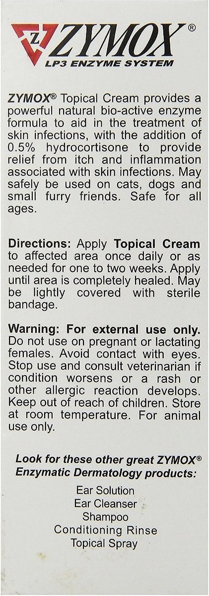 Zymox Topical Cream with Hydrocortisone 0.5% for Dogs and Cats