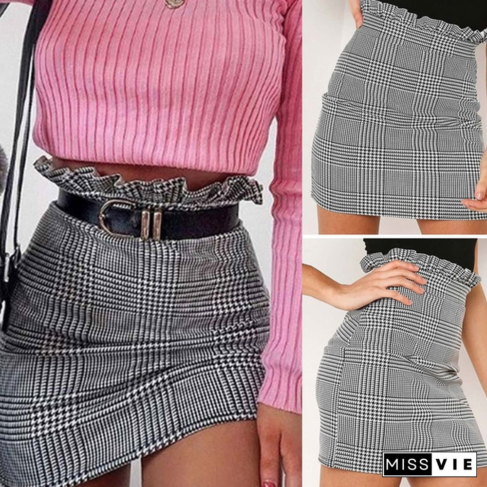 Summer Women Fashion Skirt Plaid Skirt