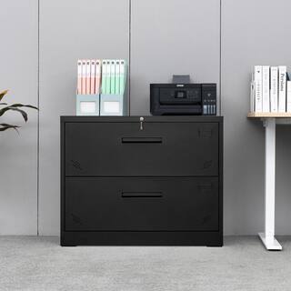 Modern Black 2-Drawer Lateral Filing Cabinet for LegalLetter A4 Size HI25262859