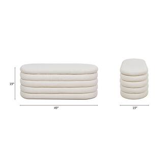 Jennifer Taylor Fuji 19 in. Upholstered Oval Storage Bench Ivory White Boucle 85750-MBW