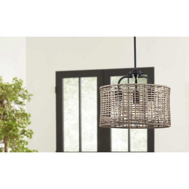 Progress Lighting Lavelle 3 light Semi flush Mount Ceiling Light Matte Black Natural Rattan Shade