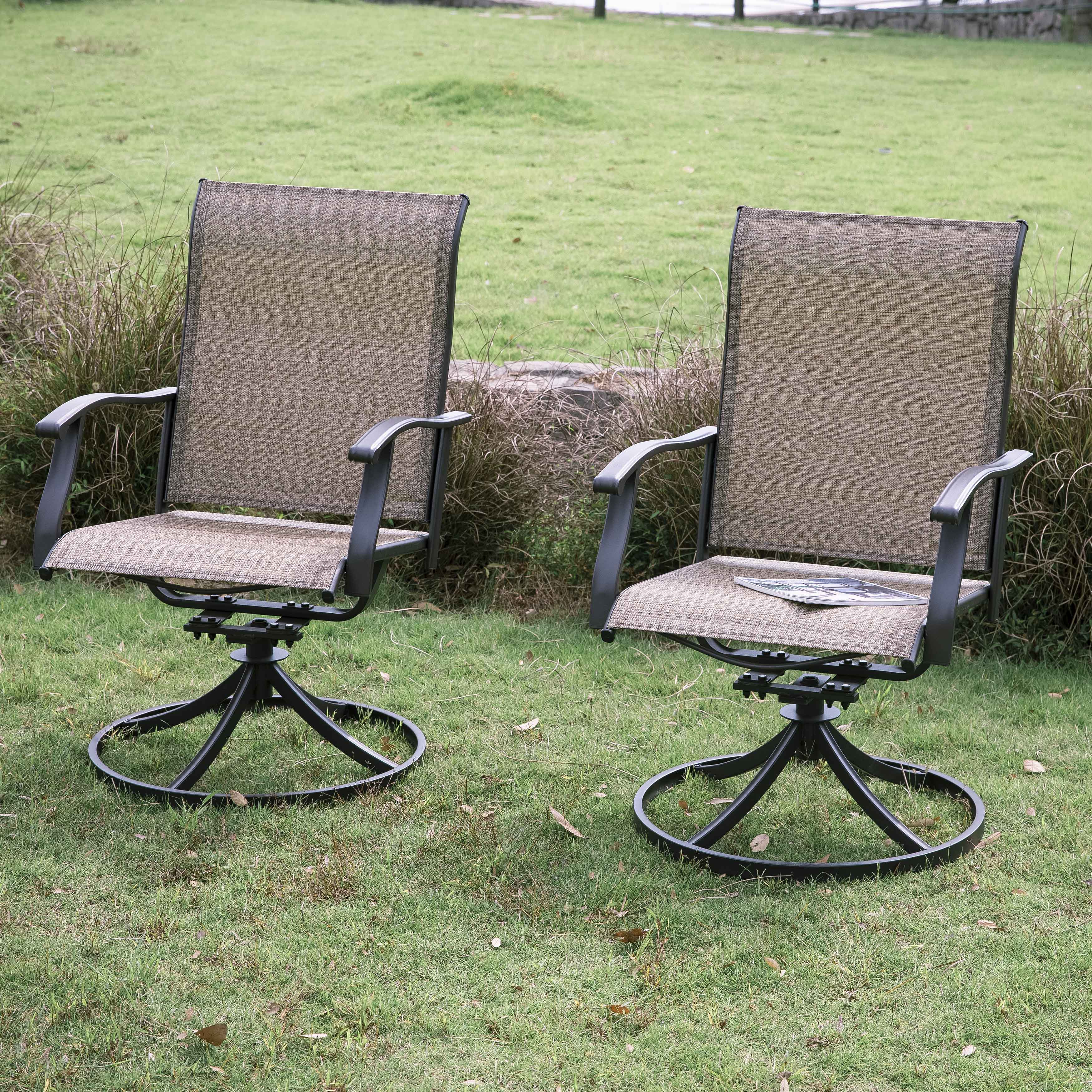 Nuu Garden 2 Piece Swivel Patio Sling Chairs Set, All-Weather Textilene Outdoor Chairs with Iron Frame, Outdoor, Lawn Garden Backyard, Brown