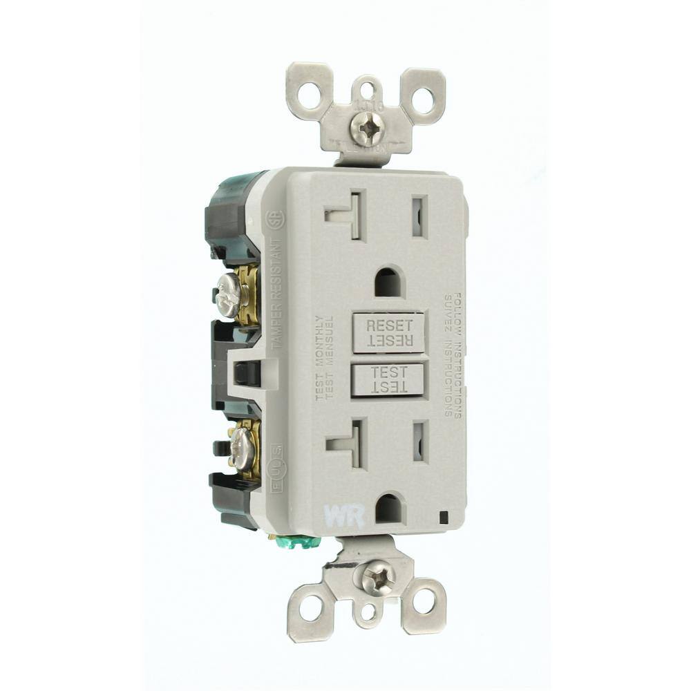 Leviton 20 Amp SmartlockPro WeatherTamper Resistant GFCI Duplex Outlet Gray GFWT2-GY