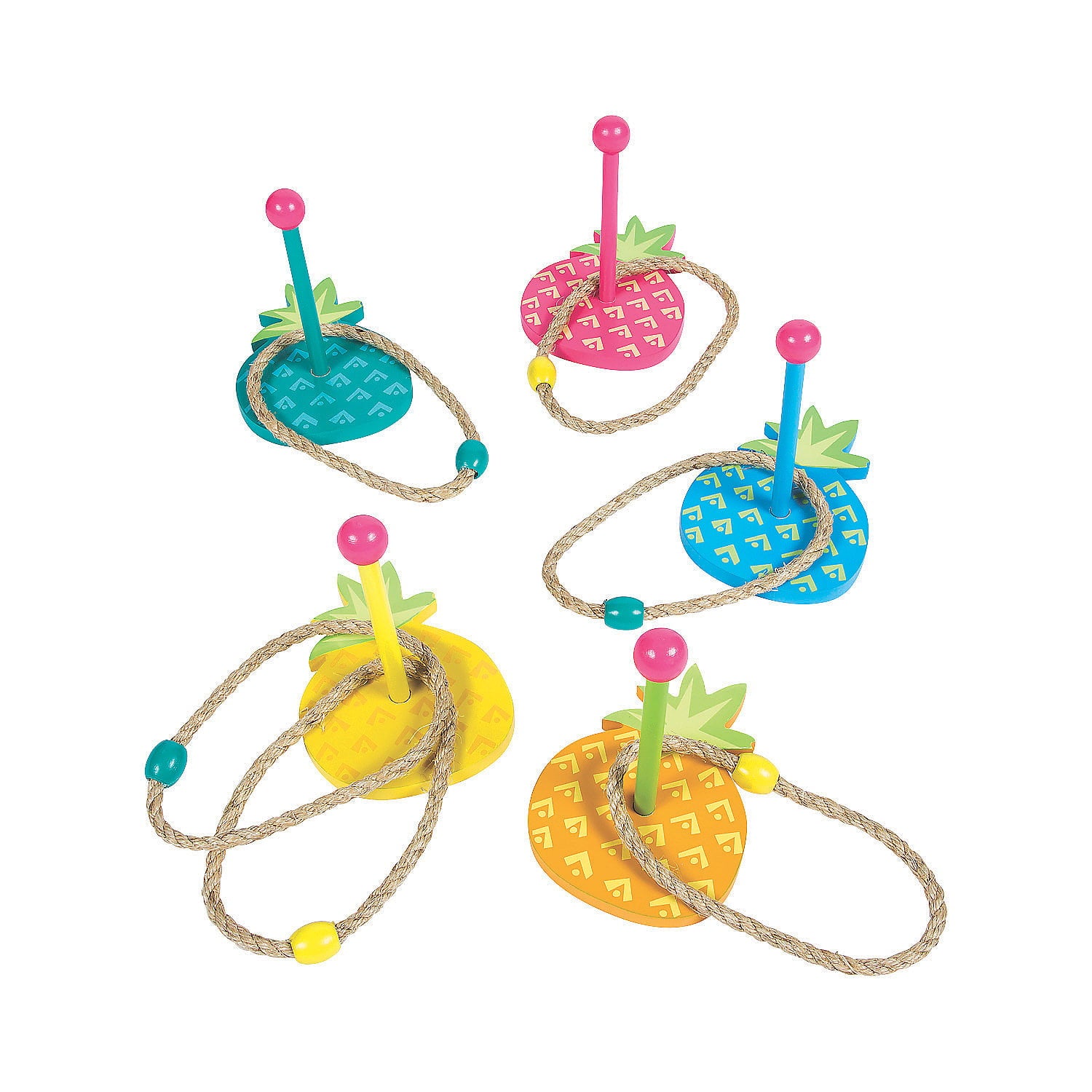 Pineapple Wooden Ring Toss Game - Party Favors - 11 Pieces