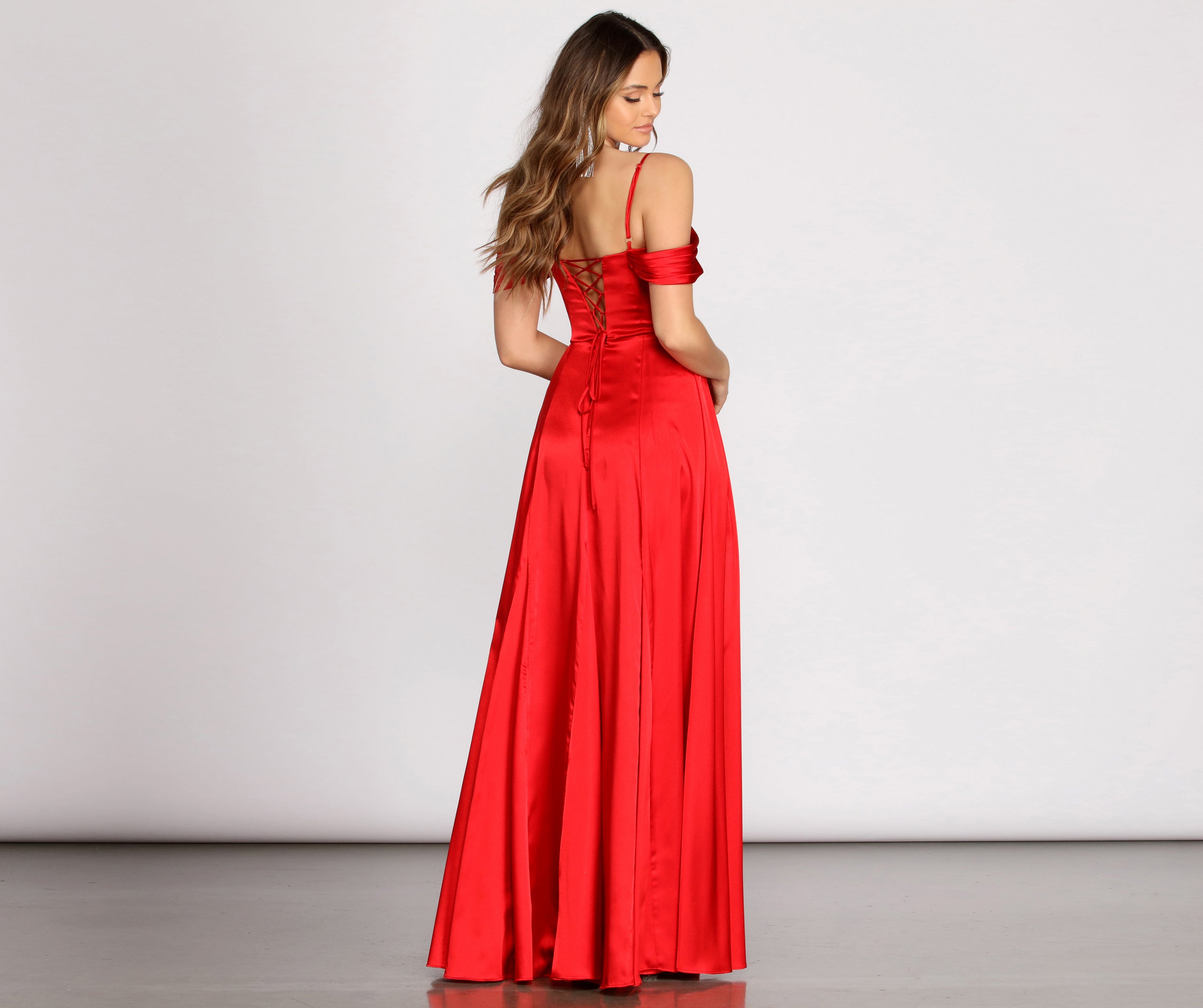 Franchesca Off Shoulder Satin A-Line Dress