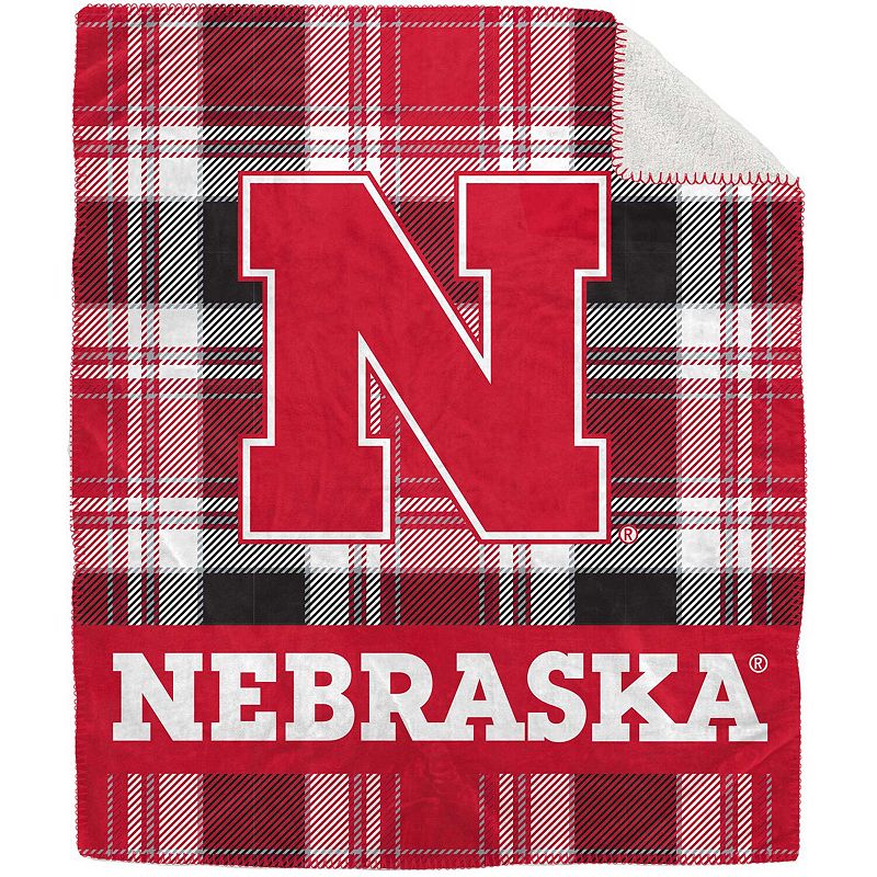 Pegasus Nebraska Huskers 50 x 60 Plaid Flannel Sherpa Plush Blanket