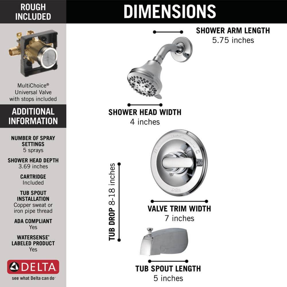 Delta Classic SingleHandle 5Spray Tub and Shower Faucet with Stops in Chrome