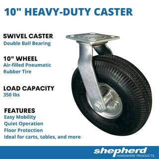 Shepherd 10 in. Black Rubber and Steel Pneumatic Swivel Plate Caster with 350 lb. Load Rating 9796