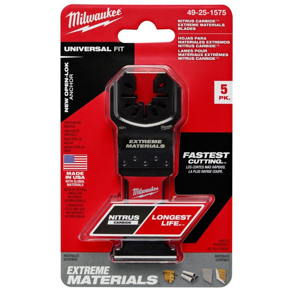 Milwaukee NITRUS CARBIDE Extreme Materials Universal Fit OPEN LOK Multi Tool Blade 5pk 49-25-1575 from Milwaukee