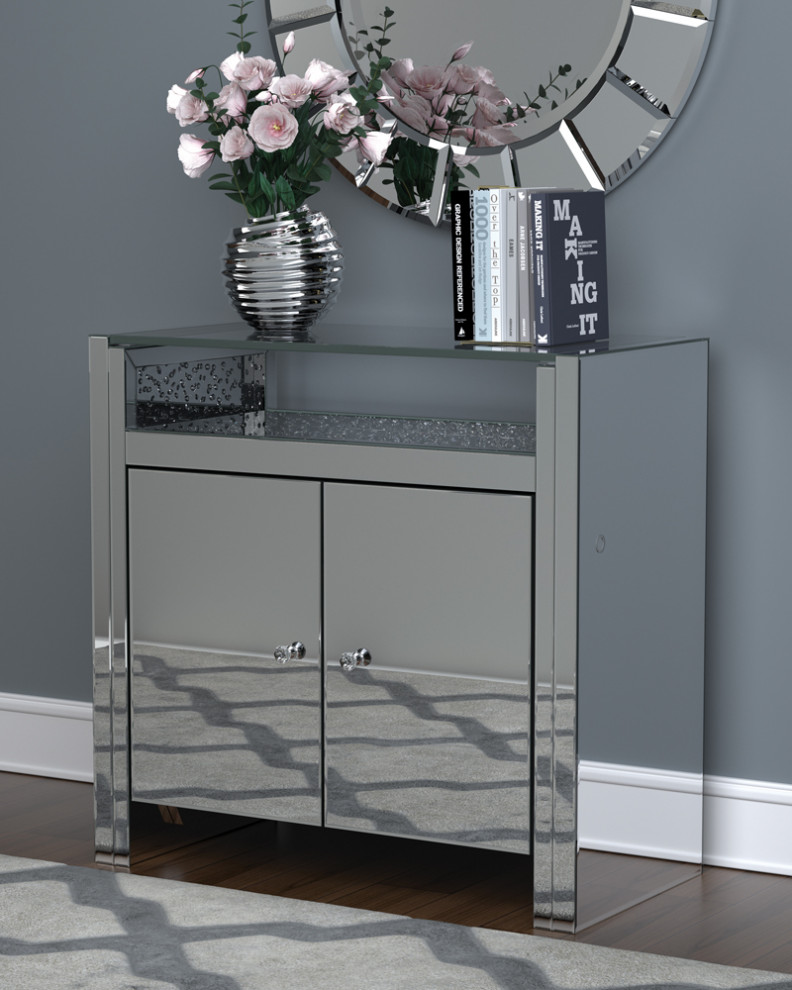 Betsey 2 door Accent Cabinet Clear Mirror and Silver   Modern   Accent Chests And Cabinets   by Modon  Houzz