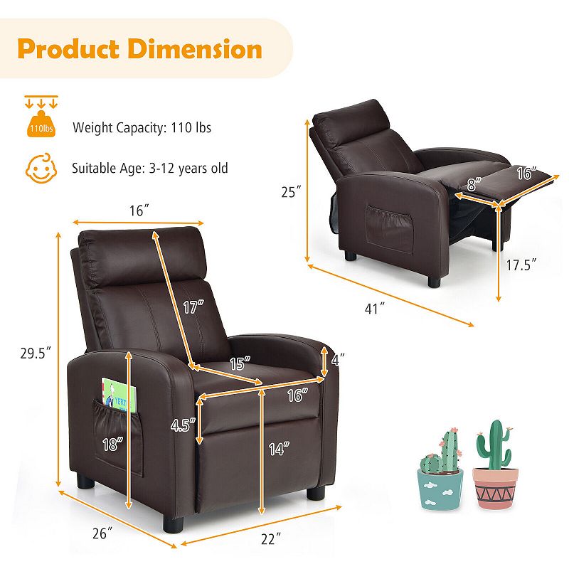 Ergonomic PU Leather Kids Recliner Lounge Sofa for 3-12 Age Group