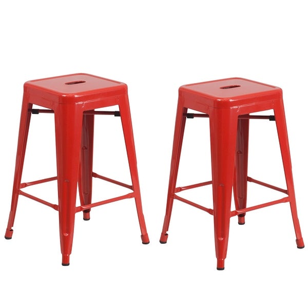 Brage Living Millard Stackable Industrial Metal Counter Stool - (Set of 2) - Red