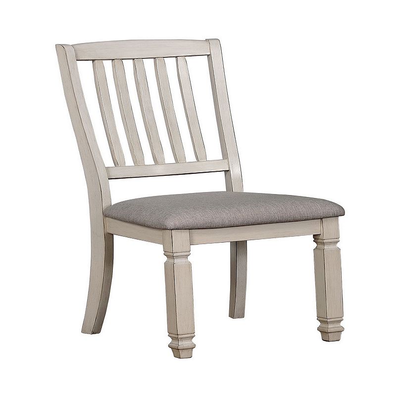 Solid Wood Side Chair With Fabric Padded Seat， Pack of Two， Antique White and Gray