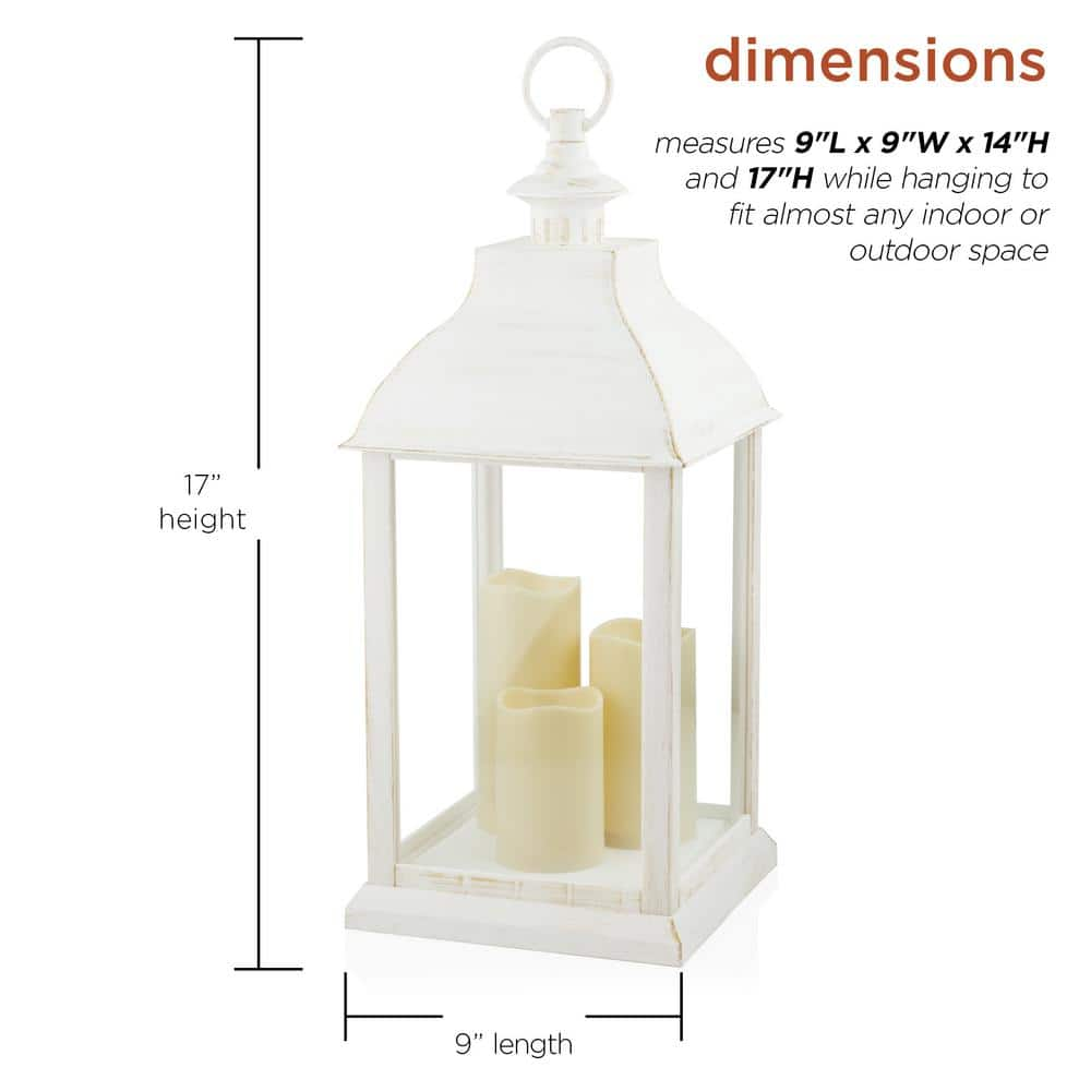 Alpine Corporation 22 in. Tall Battery-Operated White Outdoor Path Light Lantern with LED Lights IVY100HH-S