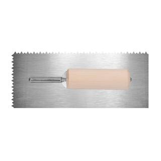 ROBERTS 14 in. x 316 in. Tiger Tooth V-Notch Wood Handle Flooring Trowel 49767