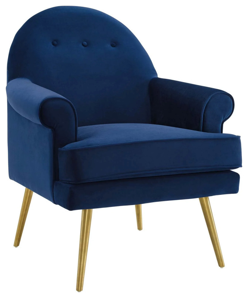 Chiara Navy Tufted Button Accent Performance Velvet Armchair   Midcentury   Armchairs And Accent Chairs   by Peachtree Fine Furniture  Houzz