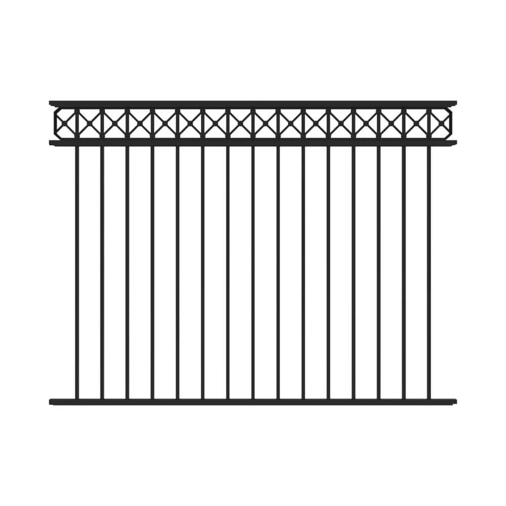 Barrette Outdoor Living Highland 4.5 ft. x 6 ft. Black Decorative Flat Top Aluminum Fence Panel 73050579