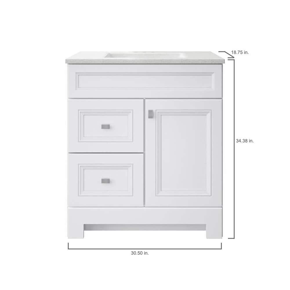 Home Decorators Collection Sedgewood 305 in W x 188 in D x 344 in H Freestanding Bath Vanity in White with Arctic Solid Surface Top